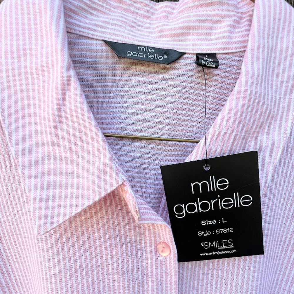 Mille Gabrielle Hi-Lo Pinstripe Shirt Dress Sz Large NWT - Picture 2 of 9